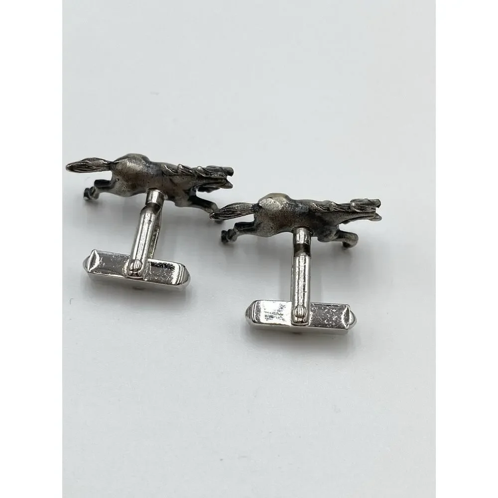 Horses Cufflinks Men Unisex Pewter Tone 3D Accessories